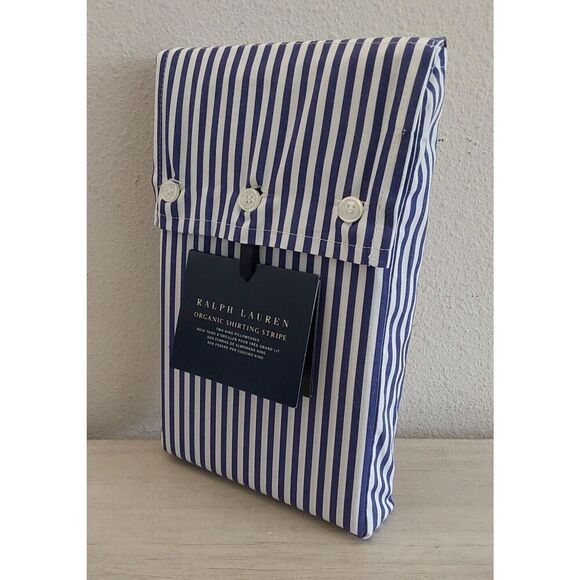 Ralph Lauren Organic Shirting Stripe 100% Cotton Two King Pillowcases Blue White - Picture 3 of 11